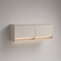 Meuble TV mural suspendu en MDF blanc cassé avec éclairage LED, 2 portes et 2 niches, 120 × 30 × 50 cm