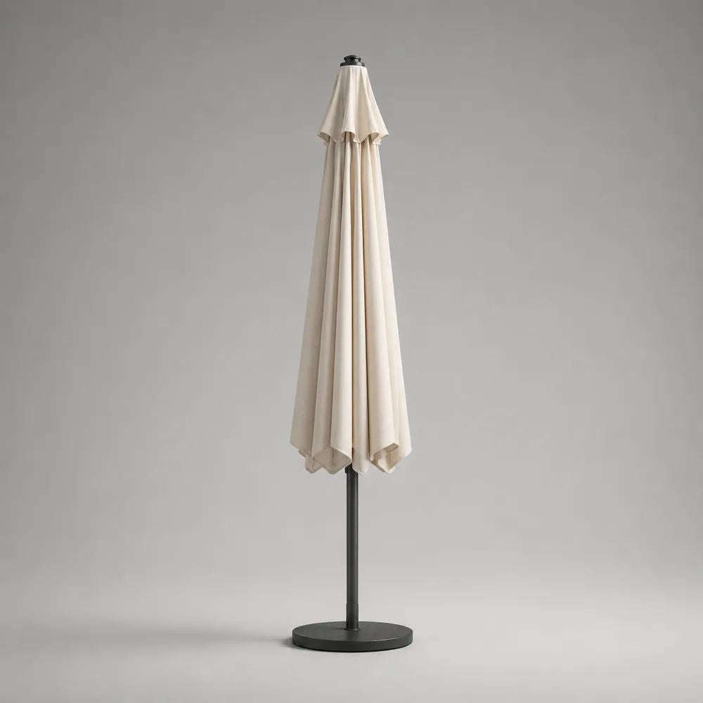 Parasol de jardin rond en toile polyester et acier thermolaqué beige et anthracite Ø 250 × H 240 cm avec socle lesté