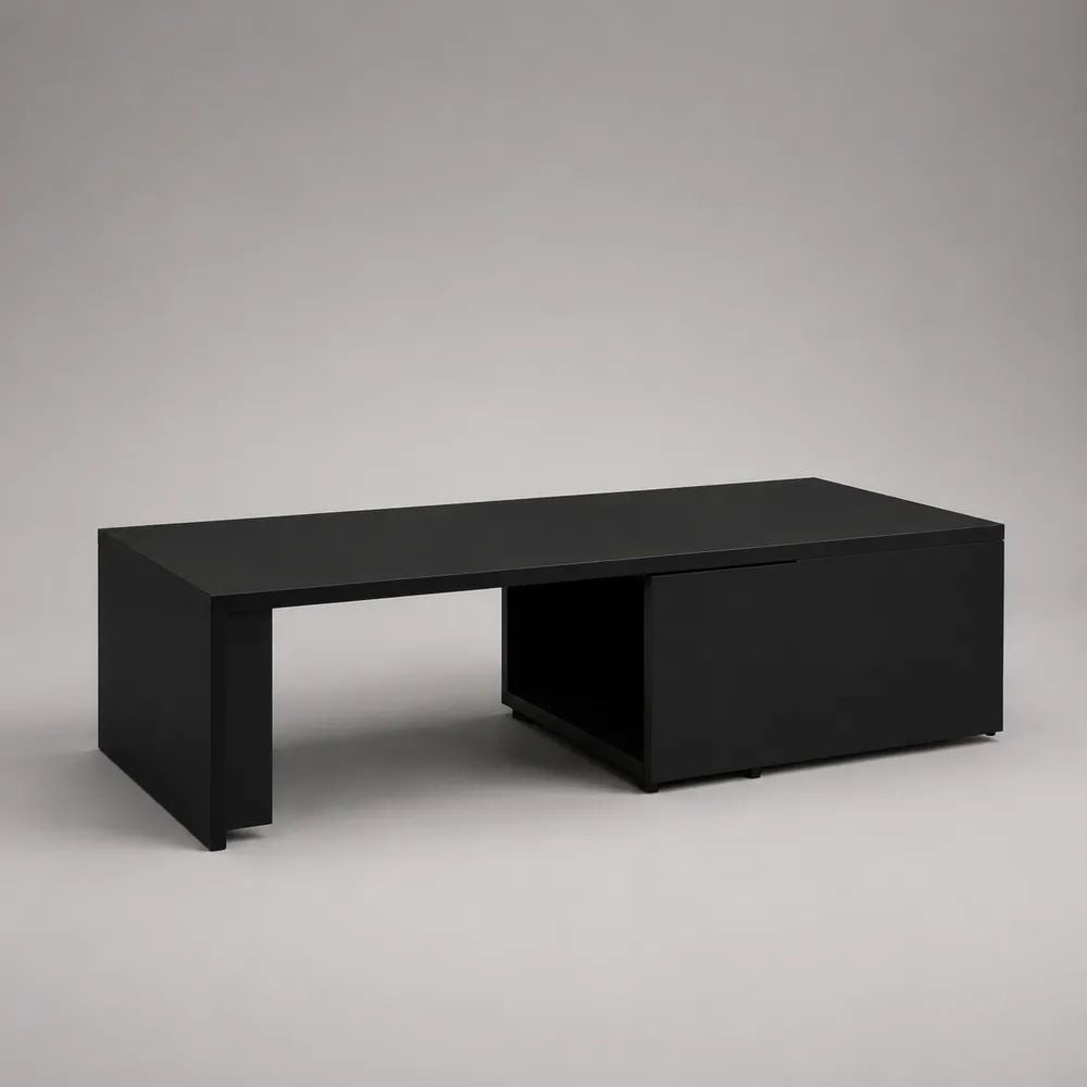Table basse rectangulaire noire avec rangement ouvert en panneaux de particules mélaminés, 100 x 50 x 40 cm