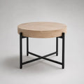 Table basse ronde en bois et métal, chêne clair et noir, Ø 60 × H 50 cm