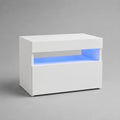 Meuble TV rectangulaire blanc avec éclairage LED bleu et rangements en panneaux de particules, 90 x 35 x 65 cm