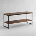 Table basse rectangulaire en bois et acier avec étagère, noyer et noir, 120 × 50 × 45 cm