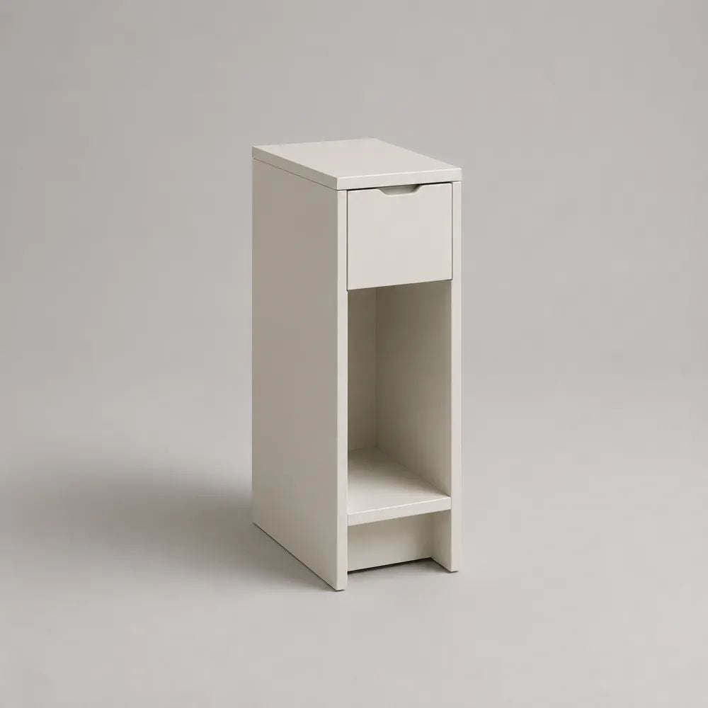 Table de chevet étroite blanche avec 1 tiroir et 1 niche, 30 × 30 × 80 cm