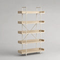 Bibliothèque étagère rectangulaire à 5 niveaux en MDF plaqué frêne et acier, blanc cassé et bois clair, 100 × 35 × 190 cm