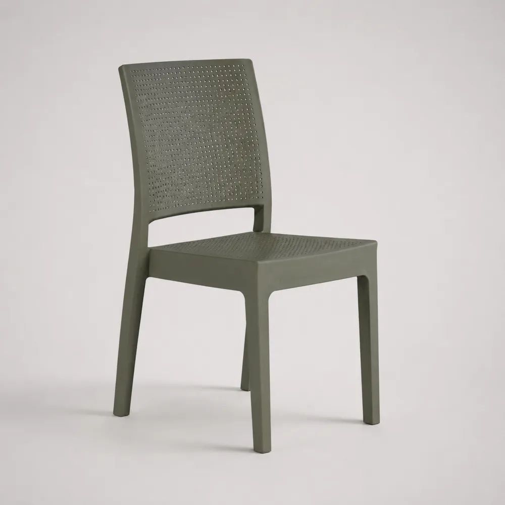 Chaise de jardin extérieure en polypropylène vert olive avec dossier perforé, 44 × 51 × 83 cm