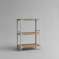 Bibliothèque étagère rectangulaire à 3 niveaux en acier peint et MDF plaqué chêne, gris et marron, 80 × 35 × 110 cm
