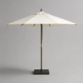 Parasol de jardin octogonal en bois et métal avec toile écrue et socle noir, Ø 300 × H 250 cm