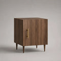 Table de chevet avec porte en panneaux de particules décor chêne, pieds en hévéa massif, marron et doré, L 45 x P 38 x H 60 cm