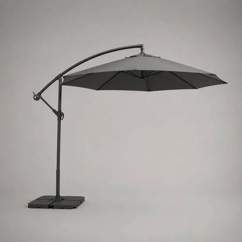 Parasol déporté rectangulaire 400 × 300 cm en polyester et aluminium gris anthracite avec 4 dalles lestables
