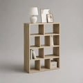 Bibliothèque étagère rectangulaire à 11 niches en panneaux de particules mélaminés, chêne clair, 90 × 30 × 140 cm