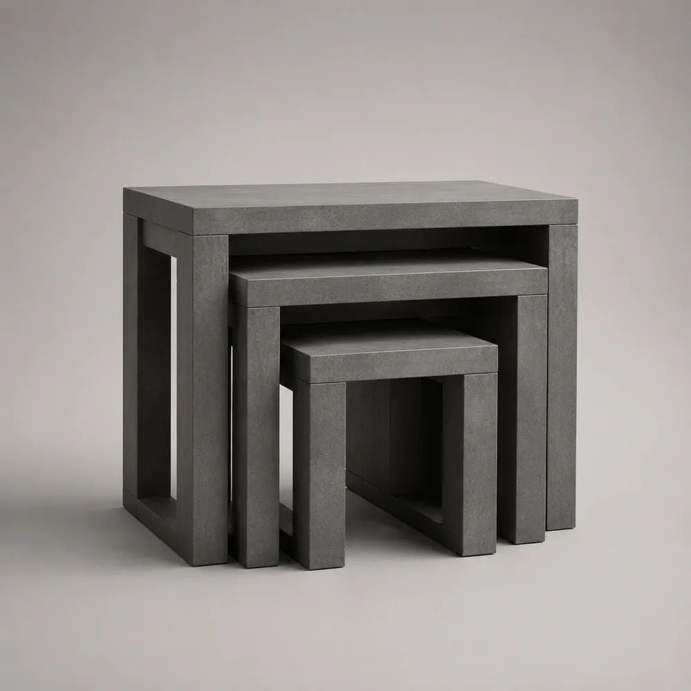 Lot de 3 tables basses gigognes rectangulaires en MDF mélaminé gris effet béton – 60 × 40 × 50 cm, 45 × 35 × 40 cm et 30 × 30 × 30 cm