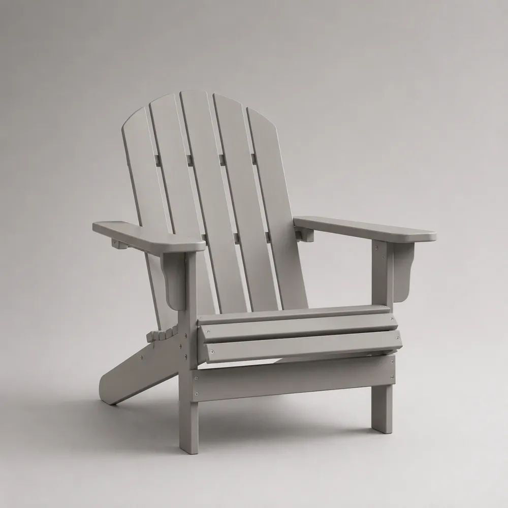 Fauteuil Adirondack d’extérieur en sapin massif gris avec dossier arrondi, 75 × 85 × 90 cm