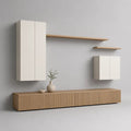 Ensemble meuble TV mural 5 pièces en MDF et panneaux de particules blanc et chêne naturel avec meuble bas 220 x 40 x 35 cm