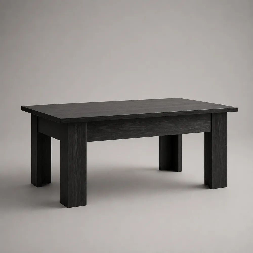 Table basse rectangulaire en panneau de particules mélaminé noir, 90 × 55 × 45 cm